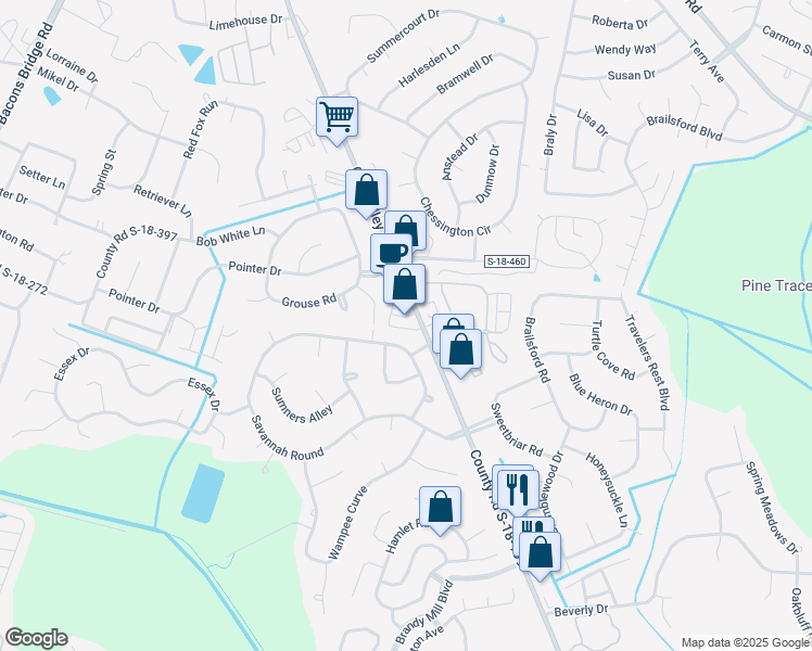 map of restaurants, bars, coffee shops, grocery stores, and more near 110 Old Trolley Road in Summerville