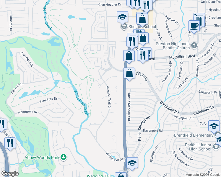 map of restaurants, bars, coffee shops, grocery stores, and more near 6002 Yorkville Court in Dallas
