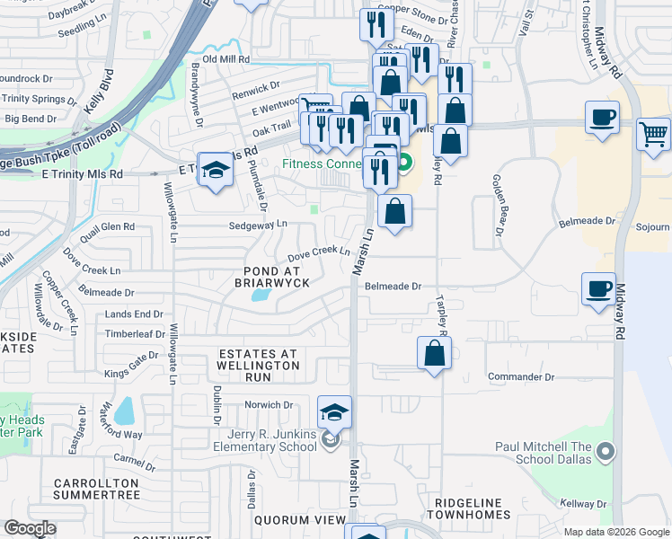 map of restaurants, bars, coffee shops, grocery stores, and more near in Carrollton