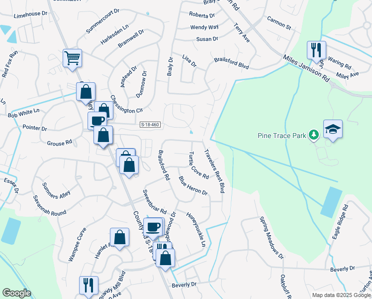 map of restaurants, bars, coffee shops, grocery stores, and more near 222 Brailsford Road in Summerville
