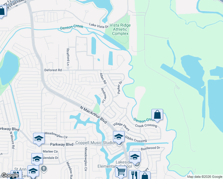 map of restaurants, bars, coffee shops, grocery stores, and more near 667 Allen Road in Coppell