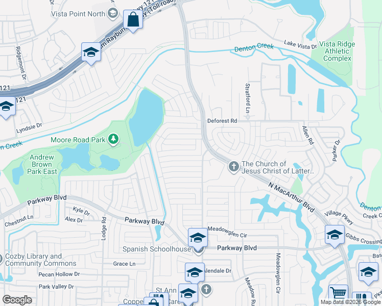 map of restaurants, bars, coffee shops, grocery stores, and more near 648 Thompson Drive in Coppell