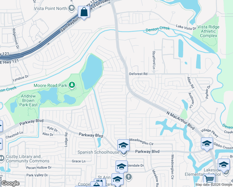map of restaurants, bars, coffee shops, grocery stores, and more near 648 Thompson Drive in Coppell