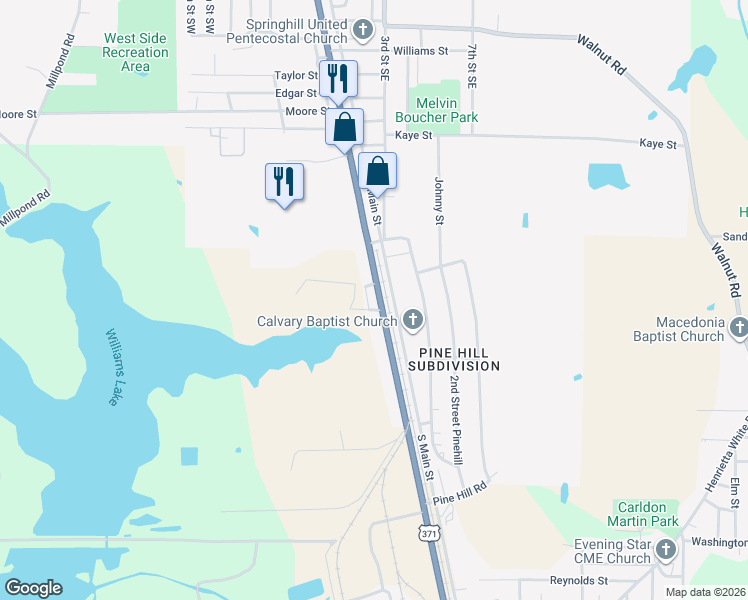 map of restaurants, bars, coffee shops, grocery stores, and more near 2200-2298 S Arkansas St in Springhill
