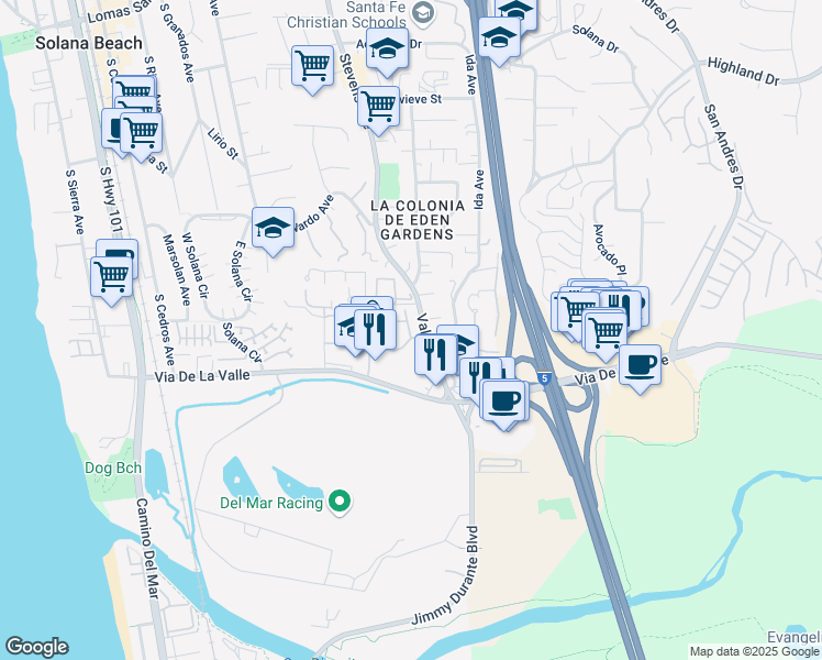 map of restaurants, bars, coffee shops, grocery stores, and more near 528 Via De Vista in Solana Beach