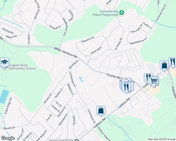 map of restaurants, bars, coffee shops, grocery stores, and more near 257 Withers Lane in Ladson
