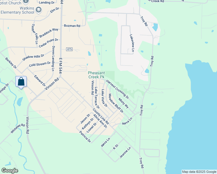 map of restaurants, bars, coffee shops, grocery stores, and more near 2805 Meadow Bluff Drive in Wylie
