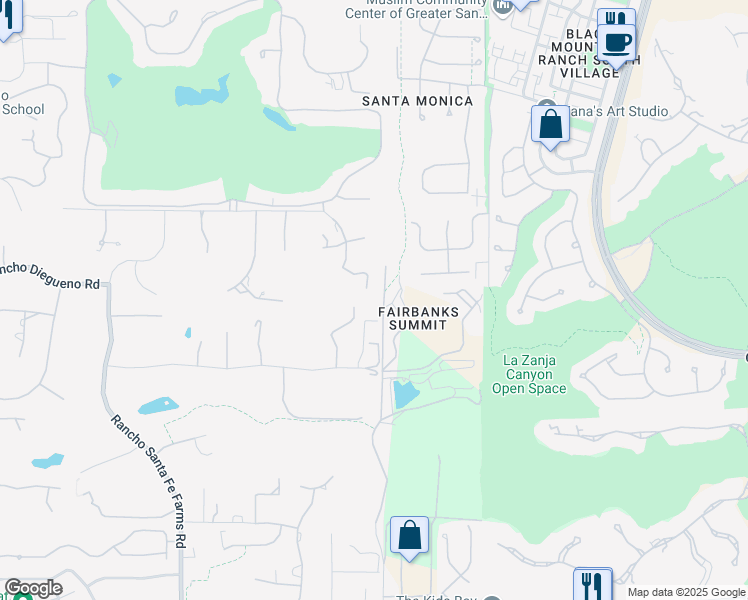 map of restaurants, bars, coffee shops, grocery stores, and more near 14801 Las Mananas in San Diego