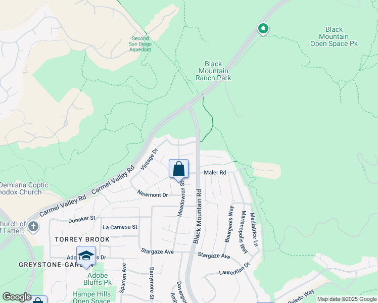 map of restaurants, bars, coffee shops, grocery stores, and more near 9176 Danby Court in San Diego