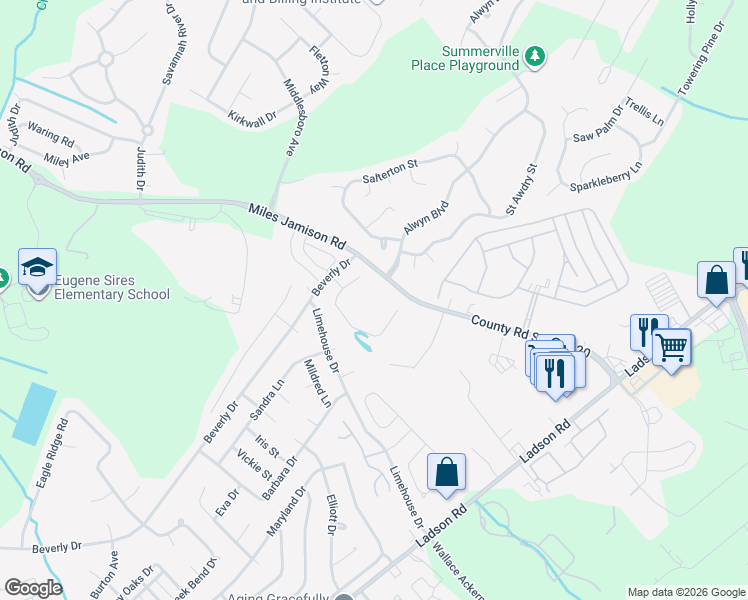 map of restaurants, bars, coffee shops, grocery stores, and more near 257 Withers Lane in Ladson