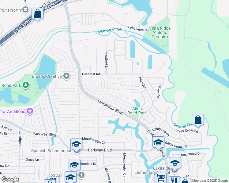 map of restaurants, bars, coffee shops, grocery stores, and more near 613 Ashford Drive in Coppell
