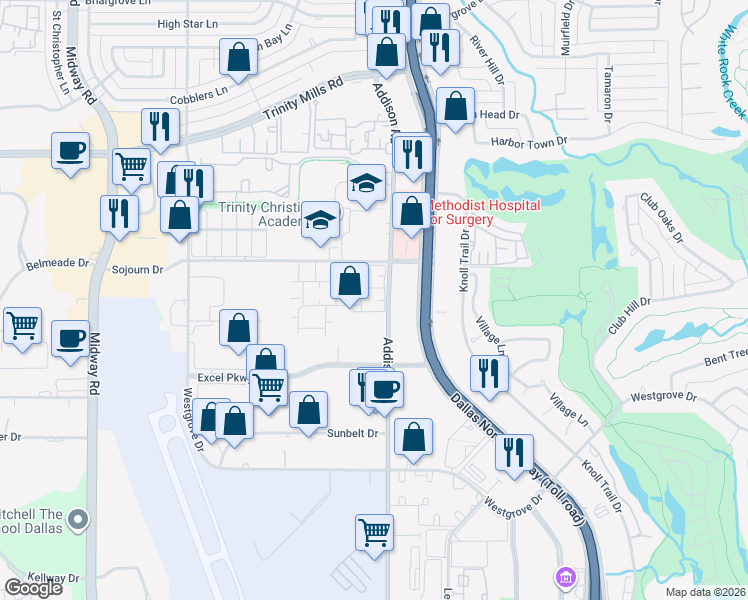 map of restaurants, bars, coffee shops, grocery stores, and more near 13 Addison Road in Addison