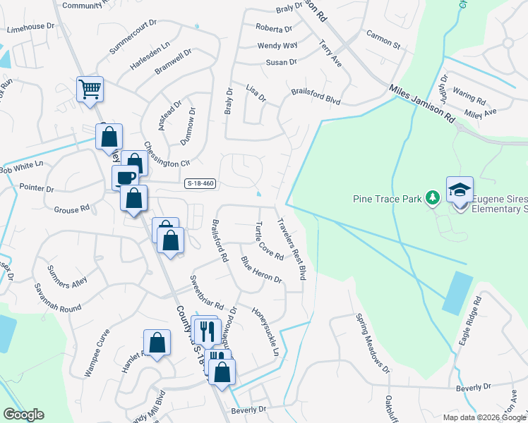 map of restaurants, bars, coffee shops, grocery stores, and more near 230 Brailsford Road in Summerville
