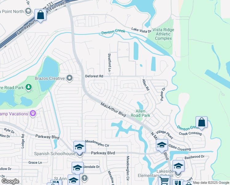 map of restaurants, bars, coffee shops, grocery stores, and more near 613 Ashford Drive in Coppell