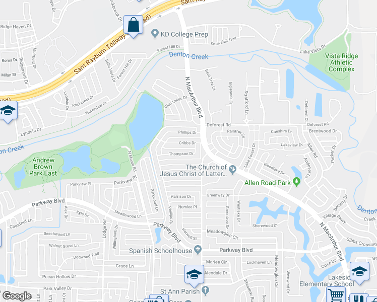 map of restaurants, bars, coffee shops, grocery stores, and more near 648 Thompson Drive in Coppell