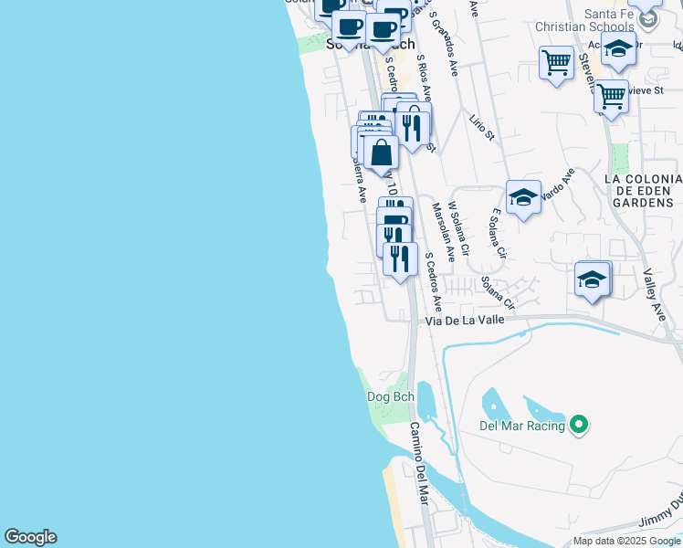 map of restaurants, bars, coffee shops, grocery stores, and more near 190 Del Mar Shores Terrace in Solana Beach