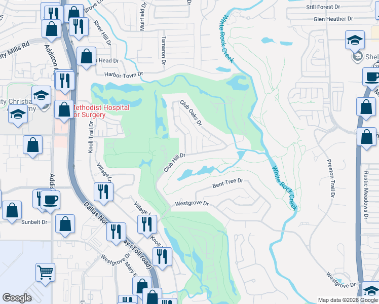 map of restaurants, bars, coffee shops, grocery stores, and more near 5702 Club Oaks Drive in Dallas