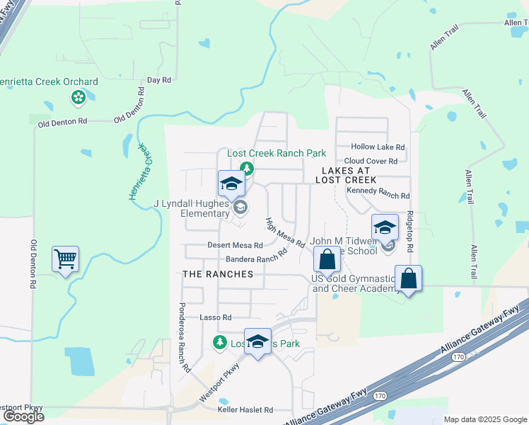 map of restaurants, bars, coffee shops, grocery stores, and more near 13817 High Mesa Road in Roanoke