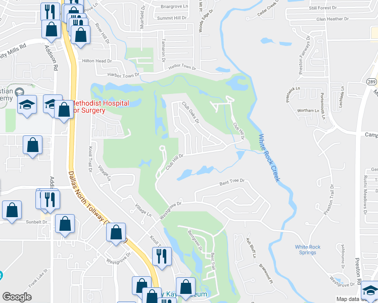 map of restaurants, bars, coffee shops, grocery stores, and more near 5702 Club Oaks Dr in Dallas