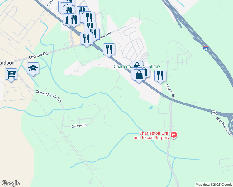 map of restaurants, bars, coffee shops, grocery stores, and more near 9525 U.S. 78 in Ladson