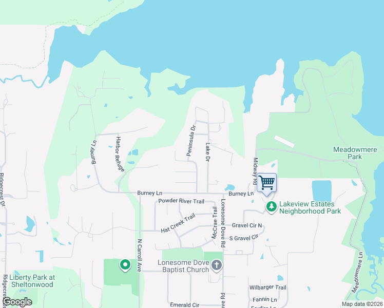 map of restaurants, bars, coffee shops, grocery stores, and more near 3110 Peninsula Drive in Southlake