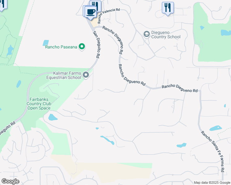 map of restaurants, bars, coffee shops, grocery stores, and more near Ladys Secret Court in Rancho Santa Fe