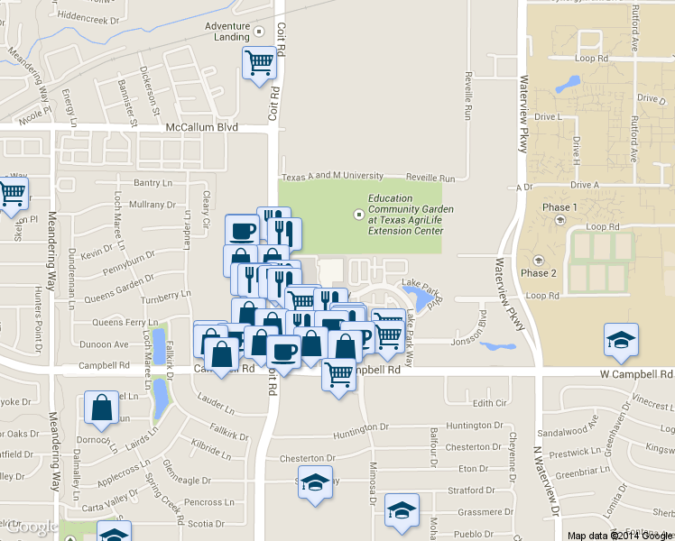 map of restaurants, bars, coffee shops, grocery stores, and more near 24 in Richardson