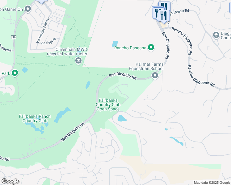 map of restaurants, bars, coffee shops, grocery stores, and more near 14540 Caminito Saragossa in Rancho Santa Fe