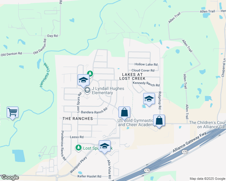 map of restaurants, bars, coffee shops, grocery stores, and more near 3820 Bandera Ranch Road in Roanoke