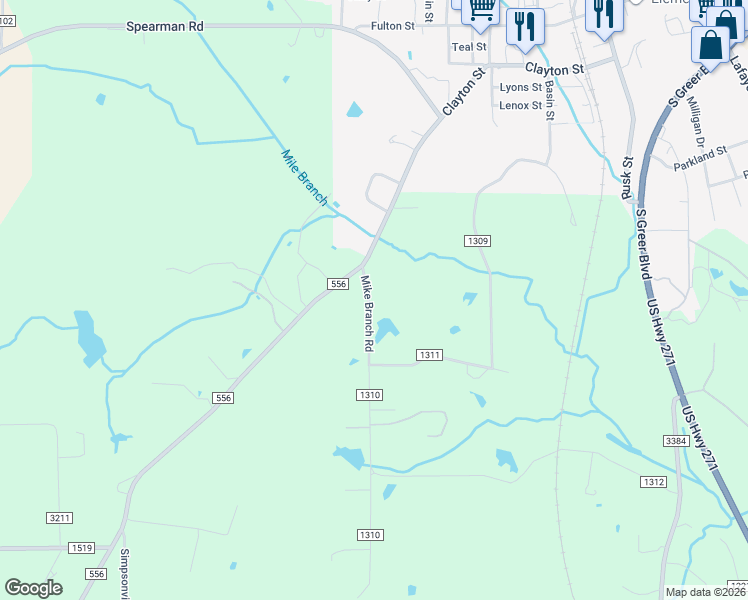 map of restaurants, bars, coffee shops, grocery stores, and more near Mike Branch Road in Pittsburg