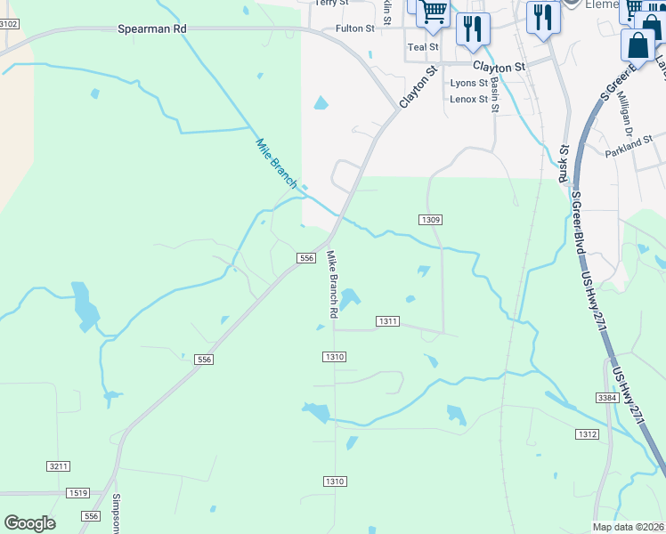 map of restaurants, bars, coffee shops, grocery stores, and more near Mike Branch Road in Pittsburg