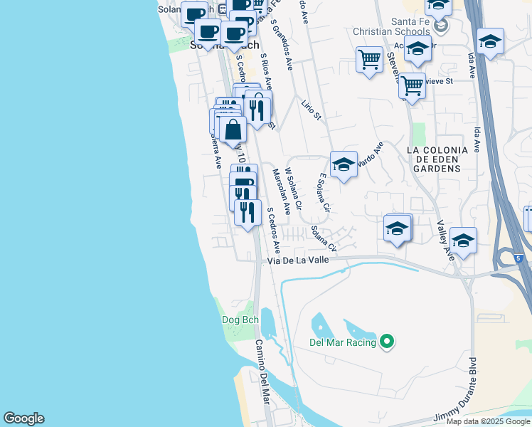map of restaurants, bars, coffee shops, grocery stores, and more near 747 South Cedros Avenue in Solana Beach