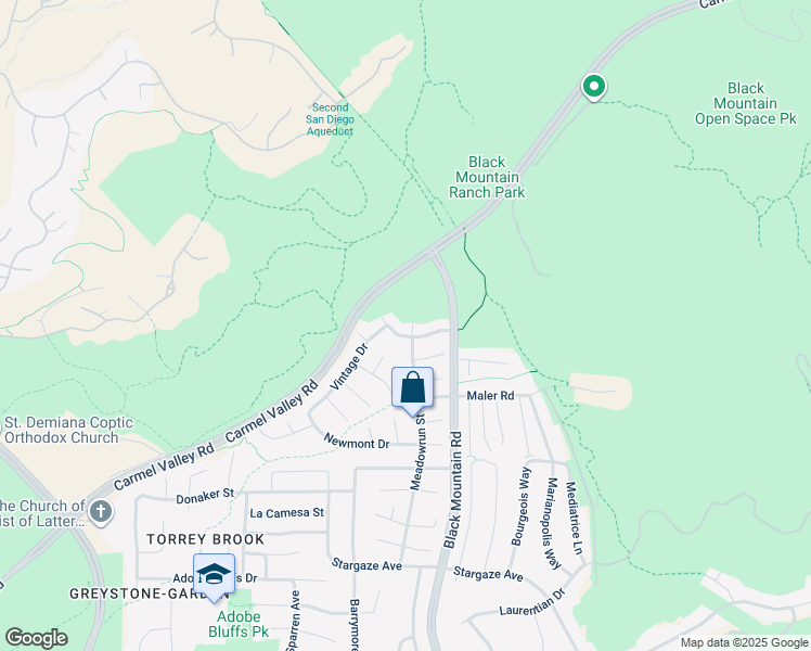 map of restaurants, bars, coffee shops, grocery stores, and more near 14616 Meadowrun Street in San Diego