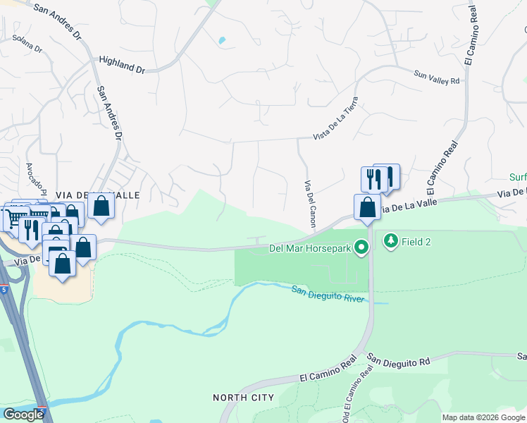 map of restaurants, bars, coffee shops, grocery stores, and more near 14825 Vista Del Oceano in Del Mar