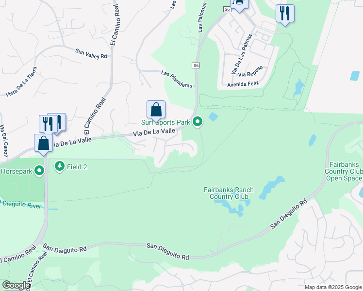 map of restaurants, bars, coffee shops, grocery stores, and more near 14955 Via De La Valle in Del Mar