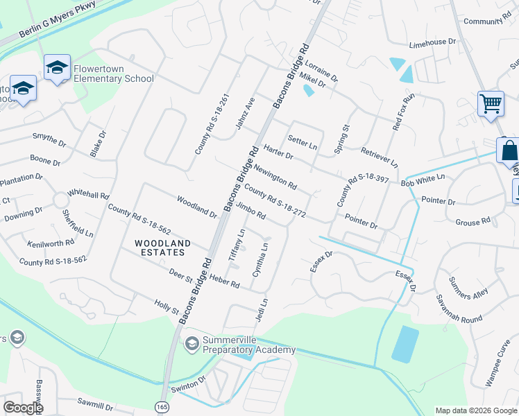 map of restaurants, bars, coffee shops, grocery stores, and more near 106 County Road S-18-272 in Summerville