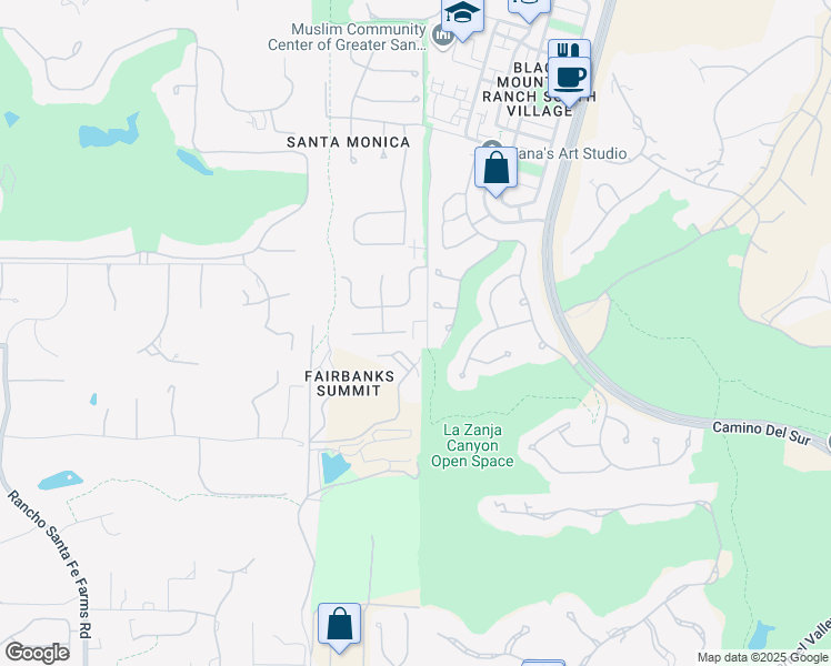 map of restaurants, bars, coffee shops, grocery stores, and more near 7399 Rancho Cabrillo Trail in San Diego