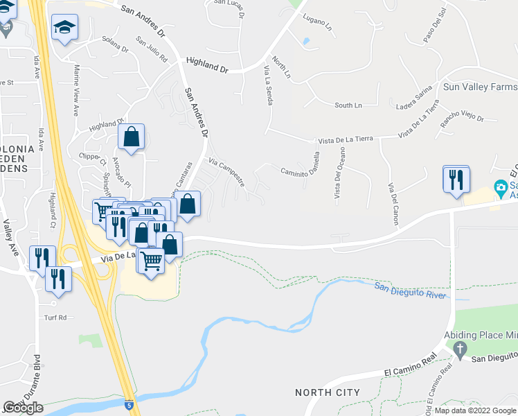 map of restaurants, bars, coffee shops, grocery stores, and more near 3309 Caminito Cabo Viejo in Del Mar