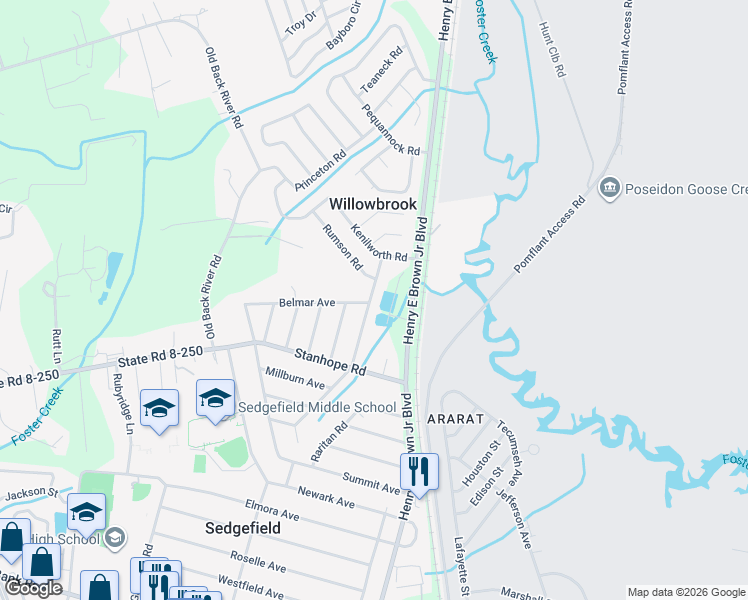 map of restaurants, bars, coffee shops, grocery stores, and more near 152 Rahway Road in Goose Creek
