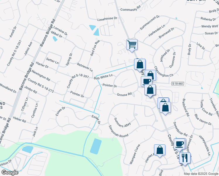 map of restaurants, bars, coffee shops, grocery stores, and more near 101 Grouse Road in Summerville