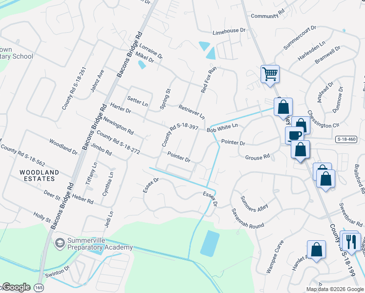 map of restaurants, bars, coffee shops, grocery stores, and more near 110 County Road S-18-491 in Summerville