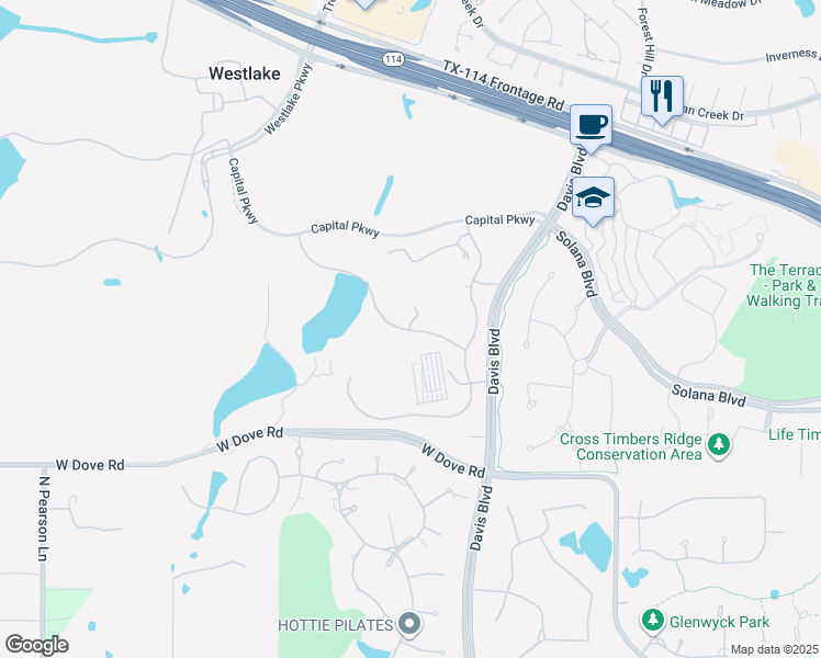 map of restaurants, bars, coffee shops, grocery stores, and more near 2 Destiny Way in Westlake