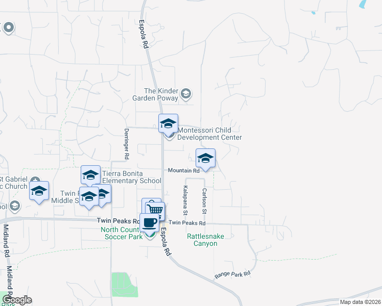 map of restaurants, bars, coffee shops, grocery stores, and more near 14924 Crocker Road in Poway