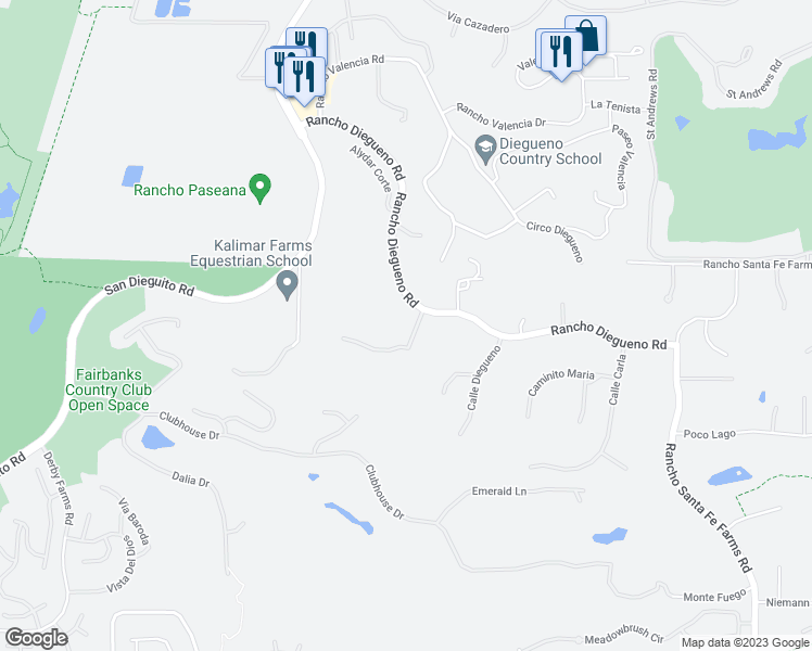 map of restaurants, bars, coffee shops, grocery stores, and more near 14716 Ladys Secret Court in Del Mar