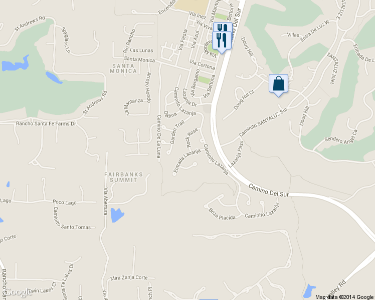 map of restaurants, bars, coffee shops, grocery stores, and more near 14420 Rock Rose in San Diego