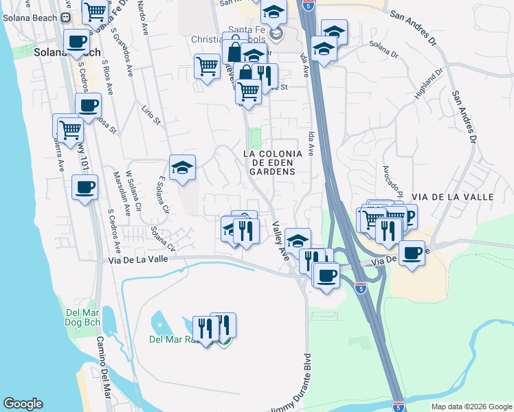 map of restaurants, bars, coffee shops, grocery stores, and more near 863 Stevens Avenue in Solana Beach