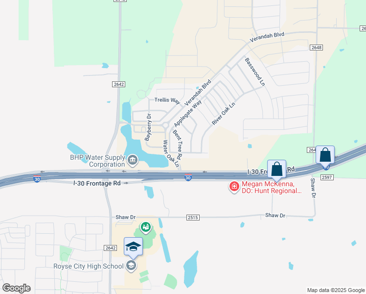 map of restaurants, bars, coffee shops, grocery stores, and more near 1108 Bent Tree Road in Royse City