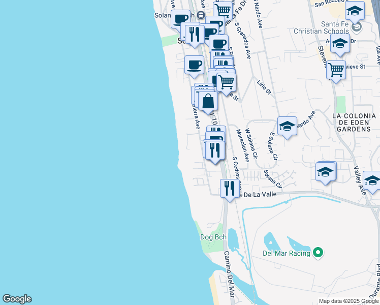 map of restaurants, bars, coffee shops, grocery stores, and more near 675 South Sierra Avenue in Solana Beach