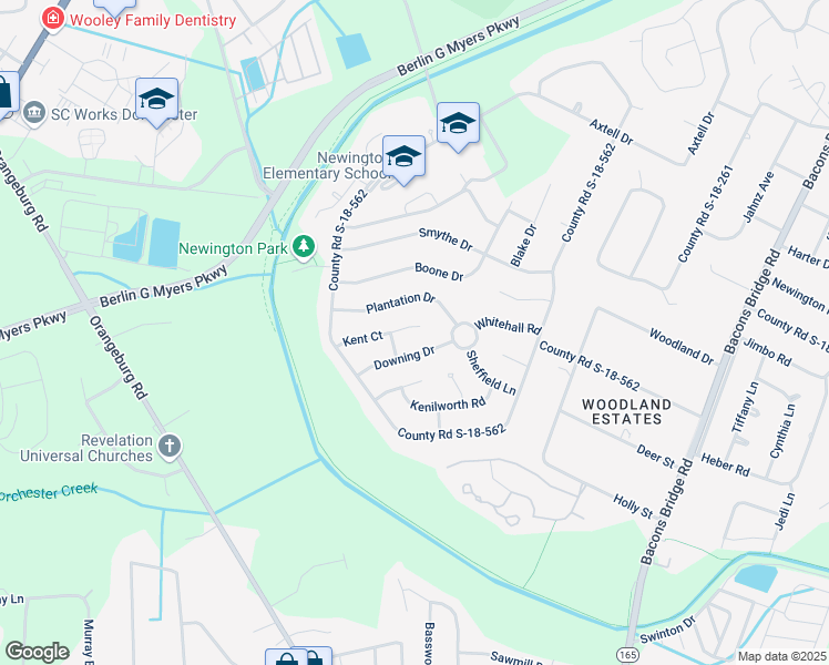 map of restaurants, bars, coffee shops, grocery stores, and more near 204 Kent Court in Summerville