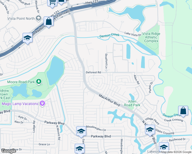 map of restaurants, bars, coffee shops, grocery stores, and more near 628 Raintree Circle in Coppell